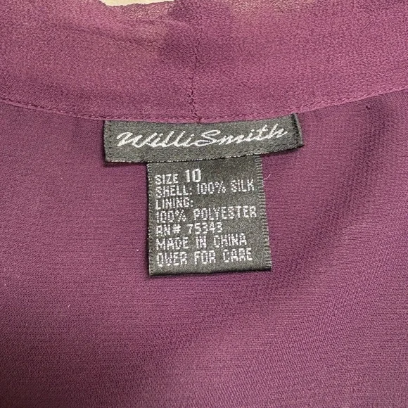 VINTAGE Silk Tie-Neck Button Down Blouse in Rich Purple - Picture 7 of 8